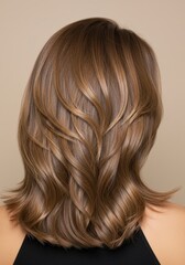 Naklejka premium Stylish Wavy Hairstyle in Brown with Blonde Highlights From the Back