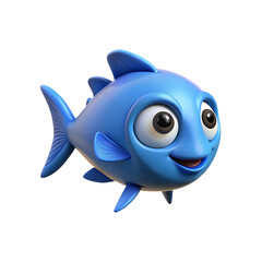 Colorful Blue Cartoon Fish With Expressive Eyes on transparent Background.

