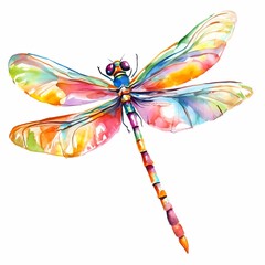 Watercolor dragonfly on a white background