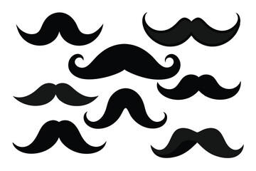 Obraz premium Black Mustache Collection, Isolated on White Background. Varied Styles, Shapes, and Designs