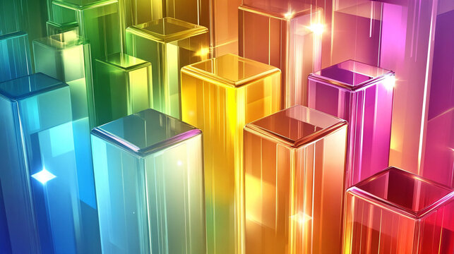 Fundo abstrato com prismas de vidro multicoloridos e cubos 3D