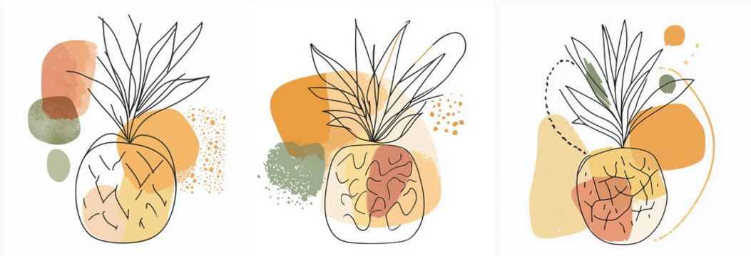 Abstract, graphic pineapple, with lines and dots. Menfis style logo. Textured pineapple