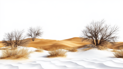 Oasis in a desert with a blanket of snow, isolated on a transparent background. Perfect for artwork designs, mockups, and creative projects. PNG cutout provides clean visuals