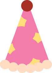 Pink Party Hat with Yellow Stars and Red Pompom