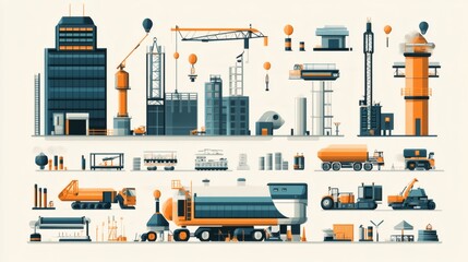 Obraz premium Construction site with various machinery and buildings.