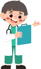 Smiling Boy Doctor Presenting Medical Chart, Cartoon Illustration