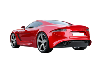 Sleek red sports car back view isolated on transparent background