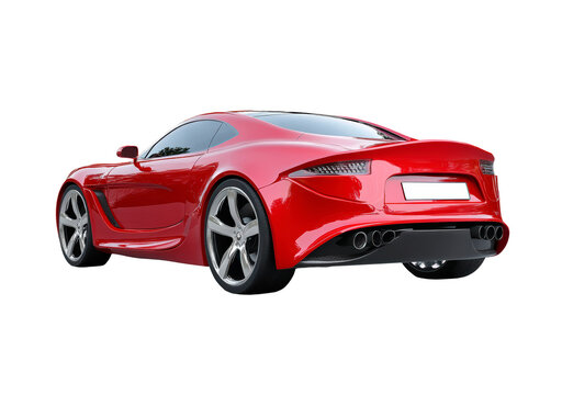 Sleek red sports car back view isolated on transparent background
