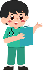 Smiling Cartoon Boy Doctor Presenting Medical Chart