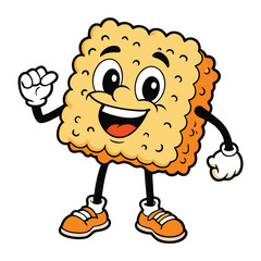 Cartoon Cracker Mascot with Happy Face, Black Limbs, Orange Shoes, Isolated on White