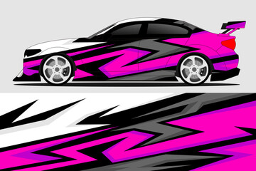Vibrant car wrap design showcasing a sleek vehicle with dynamic patterns and colors