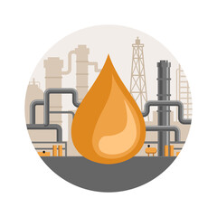 Oil droplet illustration. Oil and gas industrial refinery. Petrochemical plant pipeline