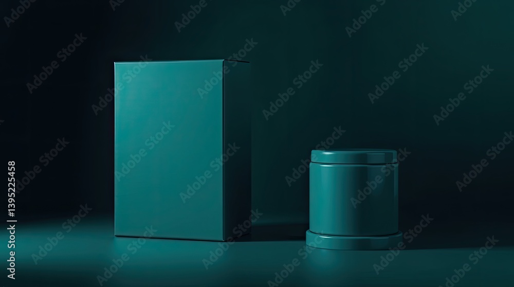 Poster a minimalistic studio setting presents a box and cylinder shapes