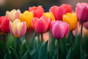 A beautiful spring tulips flowers in meadow generative ai picture