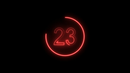 3d workout countdown timer illustration from 23, featuring a glowing red circle and bold numbers on a Black background. perfect for fitness, exercise, and training illustration.
