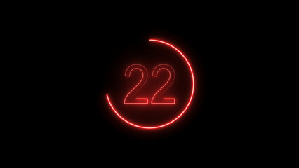 3d workout countdown timer illustration from 22, featuring a glowing red circle and bold numbers on a Black background. perfect for fitness, exercise, and training illustration.