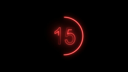3d workout countdown timer illustration from 15, featuring a glowing red circle and bold numbers on a Black background. perfect for fitness, exercise, and training illustration.