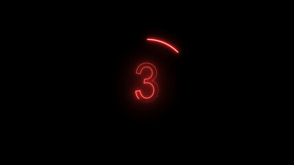 3d workout countdown timer illustration from 3, featuring a glowing red circle and bold numbers on a Black background. perfect for fitness, exercise, and training illustration.