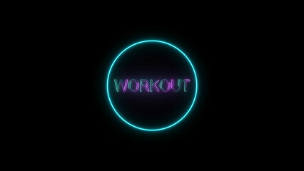 abstract neon cyan color circle and colorful workout icon illustration. on a black background.