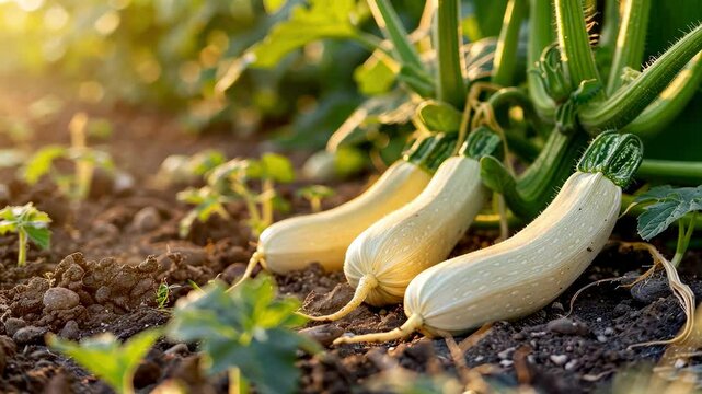 close-up of zucchini in the garden. selective focus