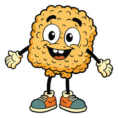 Cartoon Character with Big Smile, Arms Outstretched, and Sneakers on White Background