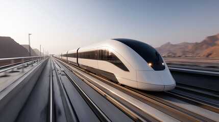 Obraz premium Futuristic Maglev Train Racing Through a High-Speed Tunnel