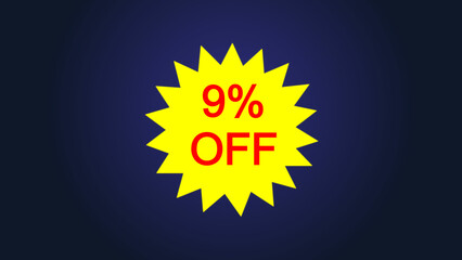 Yellow star and 9% discount icon illustration, ideal for sales, promos , and online store use, and e-commerce illustration.