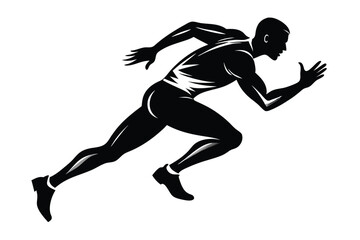 Silhouette Athlete Running Black And White, Isolated Runner, Athletic, Fast Speed, Motion