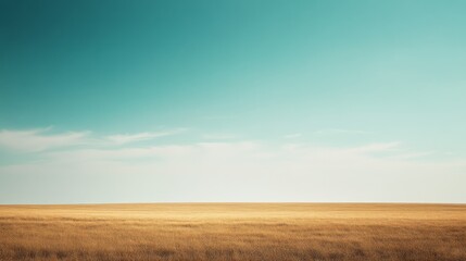 Fototapeta premium Expansive grassland under a clear, cerulean sky, embodying the simplicity and infinite calm of untouched nature.