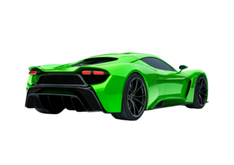 Sleek green sports car back view isolated on transparent background