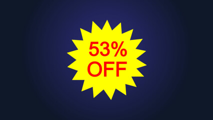 Yellow star and 53% discount icon illustration, ideal for sales, promos , and online store use, and e-commerce illustration.