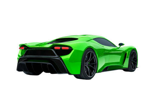 Sleek green sports car back view isolated on transparent background - Powered by Adobe