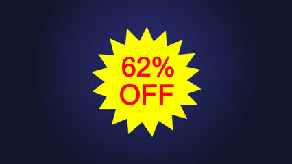 Yellow star and 62% discount icon illustration, ideal for sales, promos , and online store use, and e-commerce illustration.