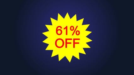 Yellow star and 61% discount icon illustration, ideal for sales, promos , and online store use, and e-commerce illustration.