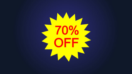 Yellow star and 70% discount icon illustration, ideal for sales, promos , and online store use, and e-commerce illustration.