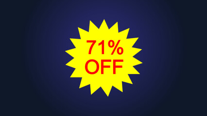 Yellow star and 71% discount icon illustration, ideal for sales, promos , and online store use, and e-commerce illustration.