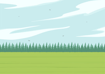 Vector illustration of beautiful summer fields landscape. Springtime panorama flat cartoon style banner