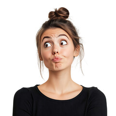 A Woman with a Puzzled Expression Isolated on Transparent Background