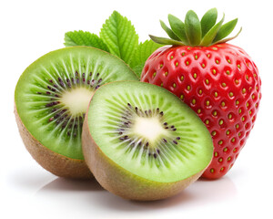 kiwi strawberry on white background