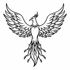 Obraz premium Intricate Phoenix Line Art Illustration for Tattoo Designs and Mythical Themes