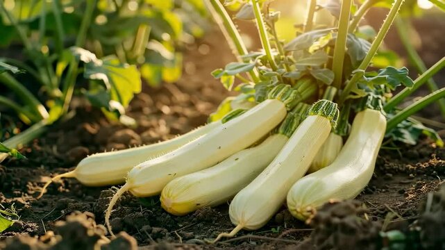 close-up of zucchini in the garden. selective focus