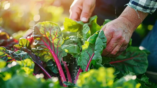 close-up of Swiss chard in the garden. selective focus