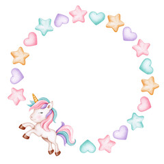 Unicorn in Pastel Heart and Star Wreath