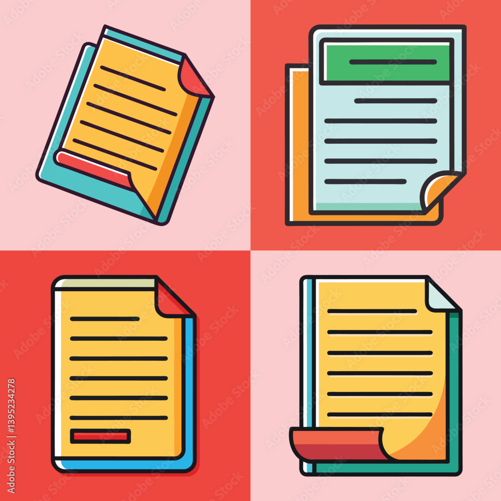 Poster collection of colorful documents and papers various formats and styles
