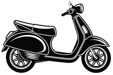 Monochrome Retro Scooter Silhouette, Classic Motorcycle Isolated on White Backdrop, Style Icon