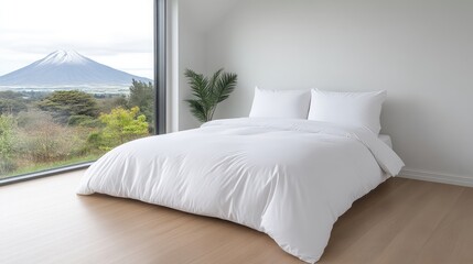 Modern bedroom with mountain view
