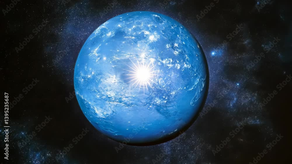 Poster gleaming blue planet shines brightly amidst a field of twinkling stars in deep outer space, captivat