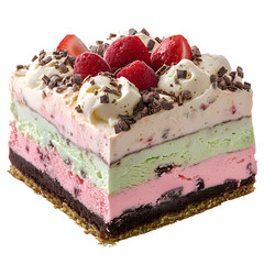 Spumoni Ice Cream Cake with Strawberries Isolated on Transparent Background