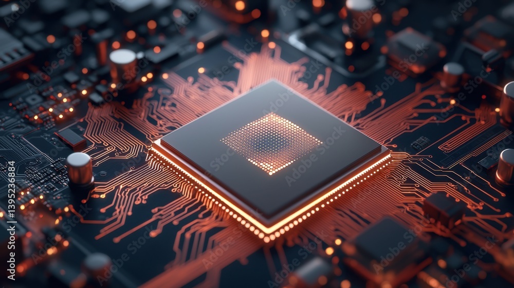 Poster advanced quantum computing facility with futuristic circuitry and high-tech components