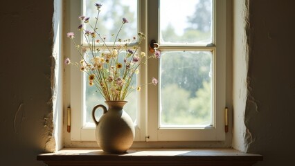 The quiet time of the vase by the window